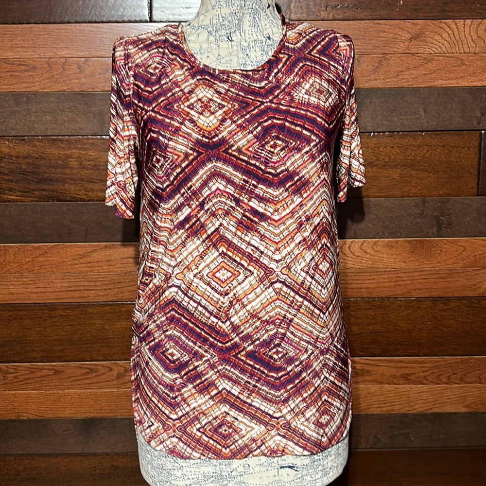 Cato Scoop Neck Short Sleeve Geometric Pattern Tunic